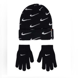 Nike Boys Beanie and Gloves Set in Black and White